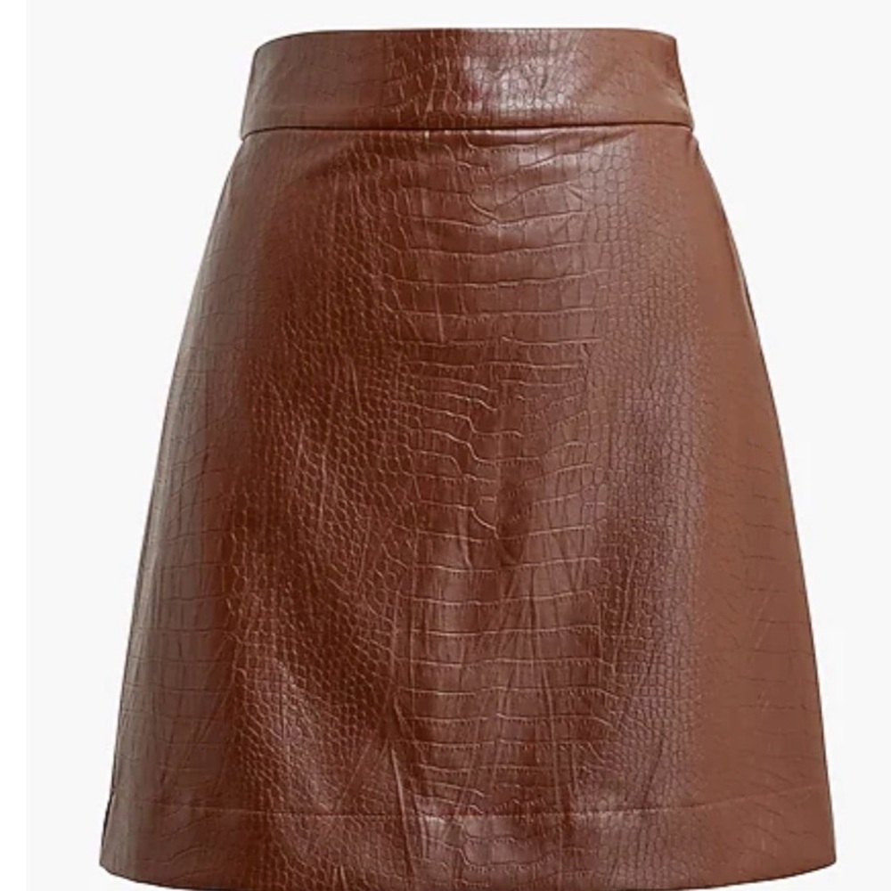 J. Crew Factory Brown Croc-Embossed Faux Leather A-Line Skirt